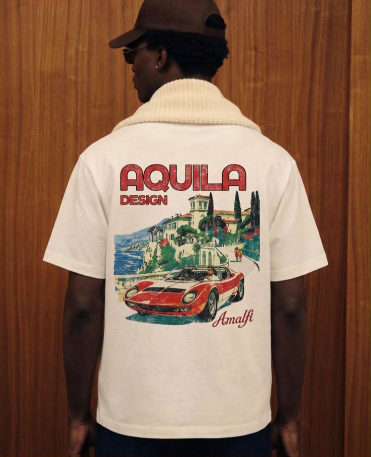 AQUILA FW26 — camisa off-white com estampa Amalfi nas costas